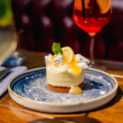 Lemon Meringue Cheesecake Lemon Meringue Cheesecake with crispy meringue, Dylan’s lemon curd + gingernut & almond biscuit base.